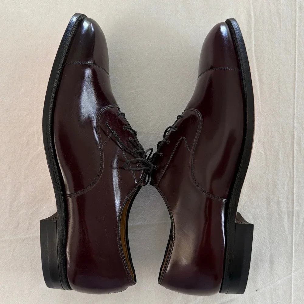 Johnston & Murphy Aristocraft Mens 10 B Burgundy Leather Cap Toe Oxford USA 8637